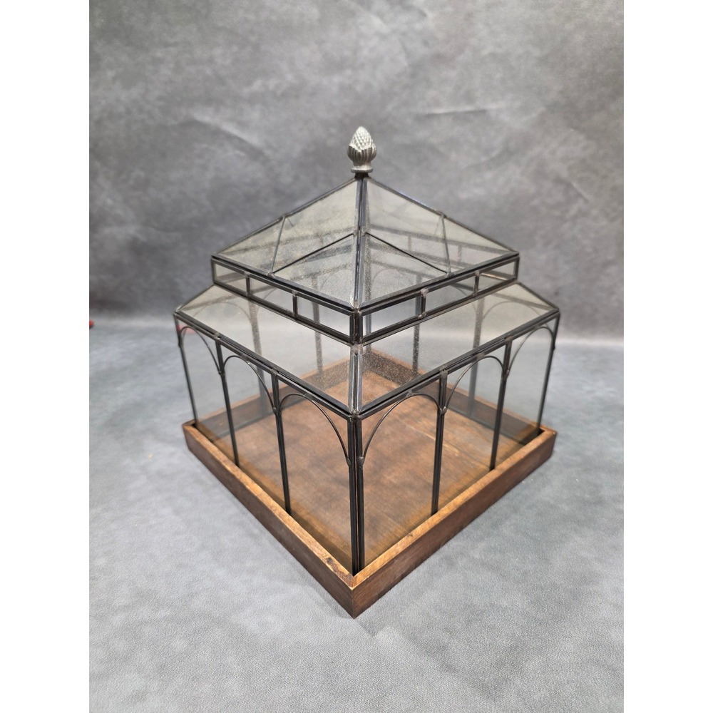 Vintage Style Glass Wardian Case Terrarium with Wooden Base and Metal Frame